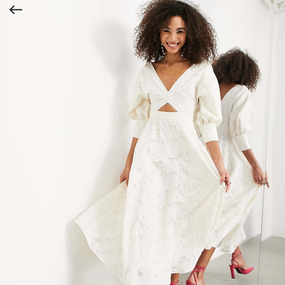 NWT ASOS White Bridal Shower Rehearsal Dinner Jacquard Midi Dress 6